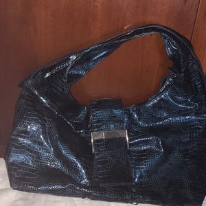 Blue and black purse